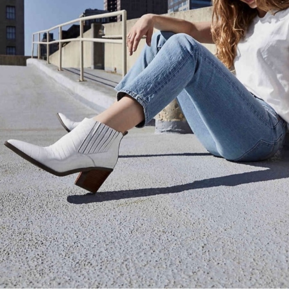 Marc Fisher White Crocodile Chelsea Booties